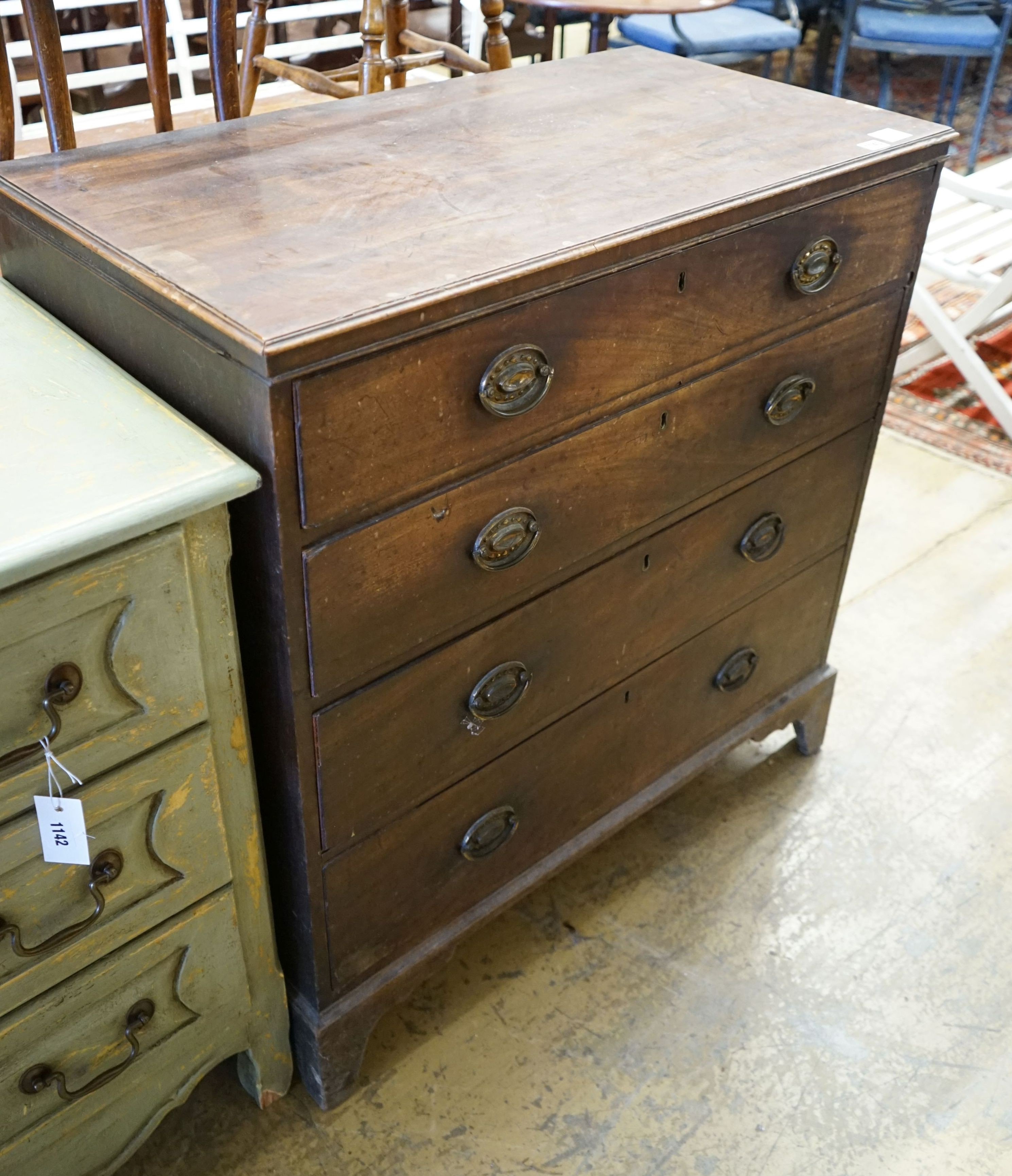 A George III mahogany chest of four drawers, width 91cm depth 49cm height 94cm